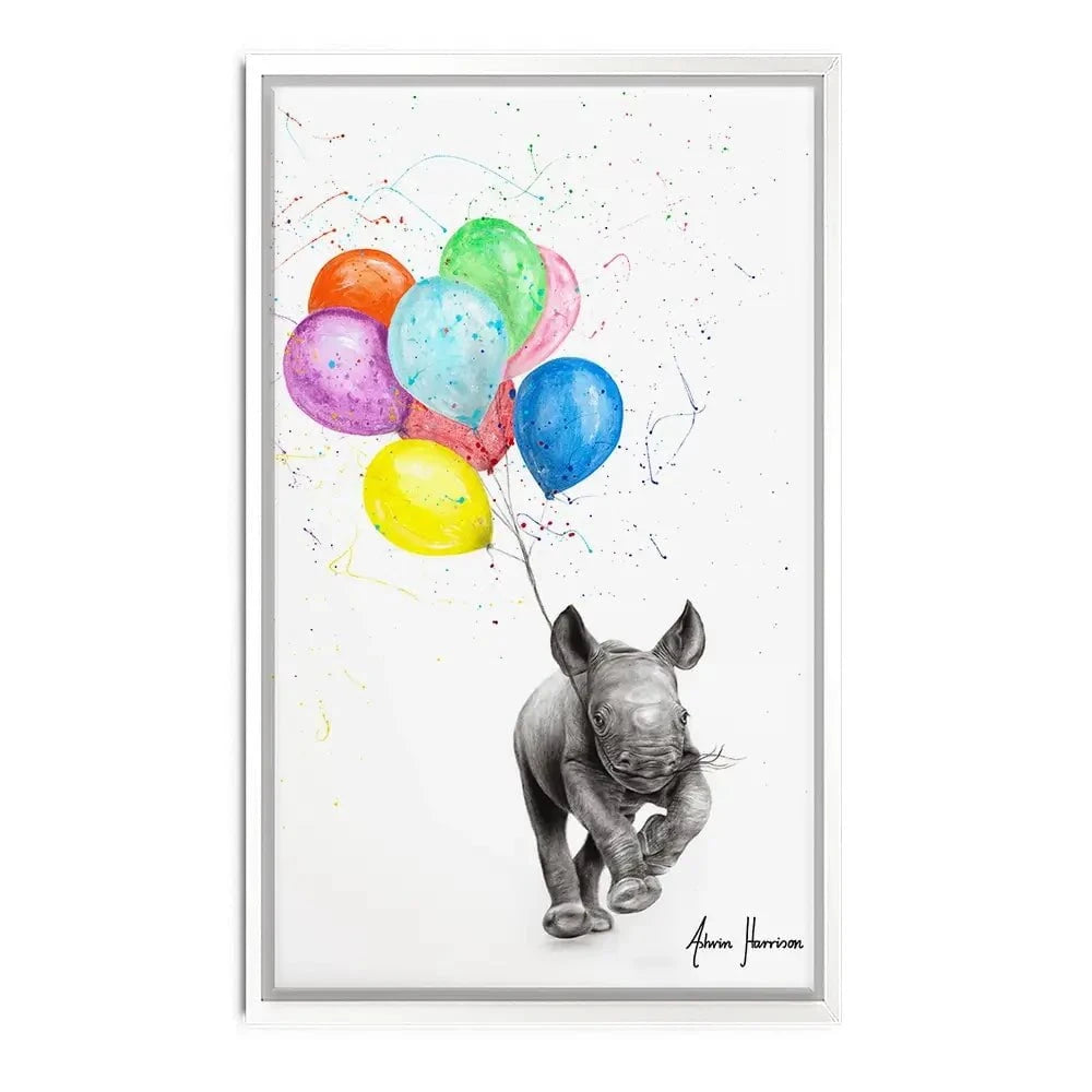 The Rhino And The Balloons Canvas Print The Rhino And The Balloons Canvas Print wall art product Ashvin Harrison