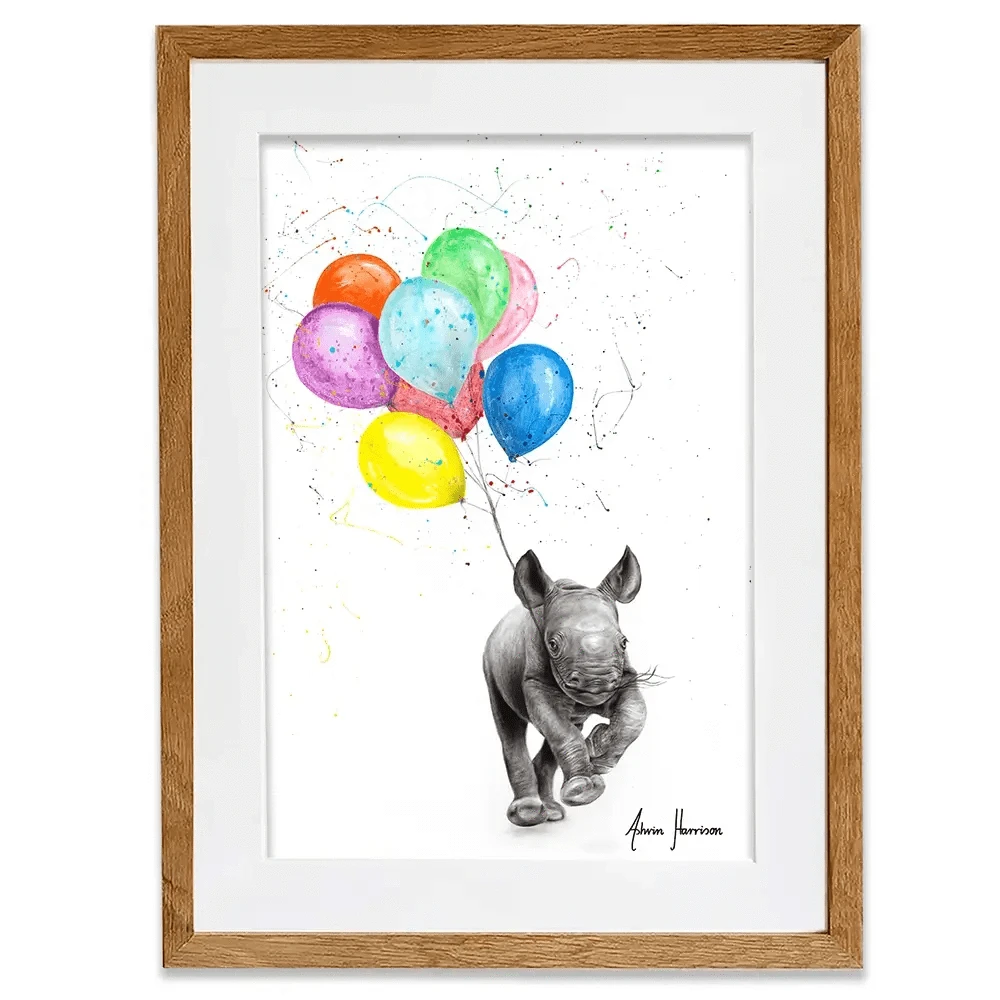 The Rhino And The Balloons Framed Art Print The Rhino And The Balloons Framed Art Print wall art product Ashvin Harrison