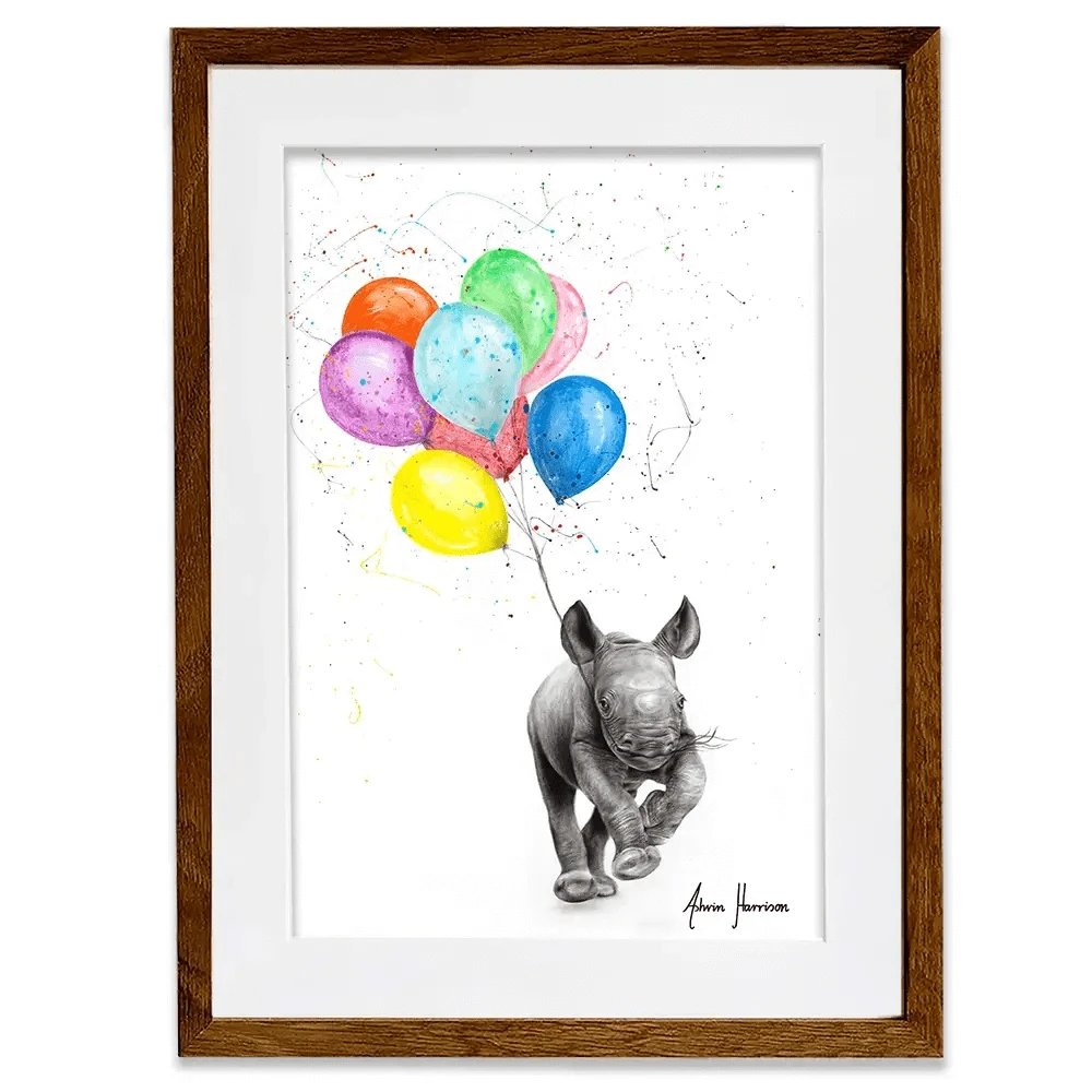 The Rhino And The Balloons Framed Art Print The Rhino And The Balloons Framed Art Print wall art product Ashvin Harrison