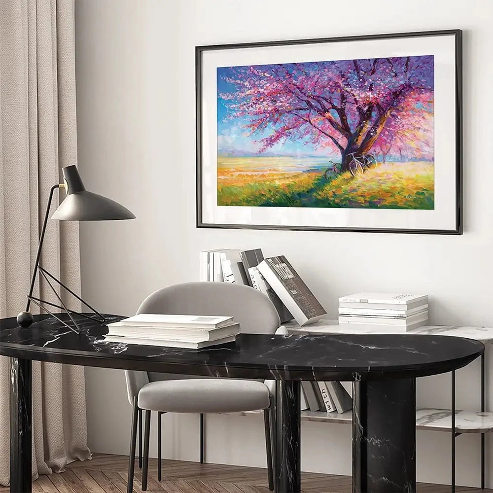 The Sweet Romance Of Cherry Blossom Trees Framed Art Print The Sweet Romance Of Cherry Blossom Trees Framed Art Print wall art product Leon Devenice