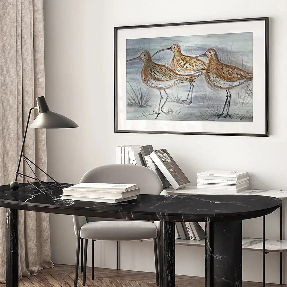 Three Curlews Framed Art Print Three Curlews Framed Art Print wall art product Jane Brookshaw