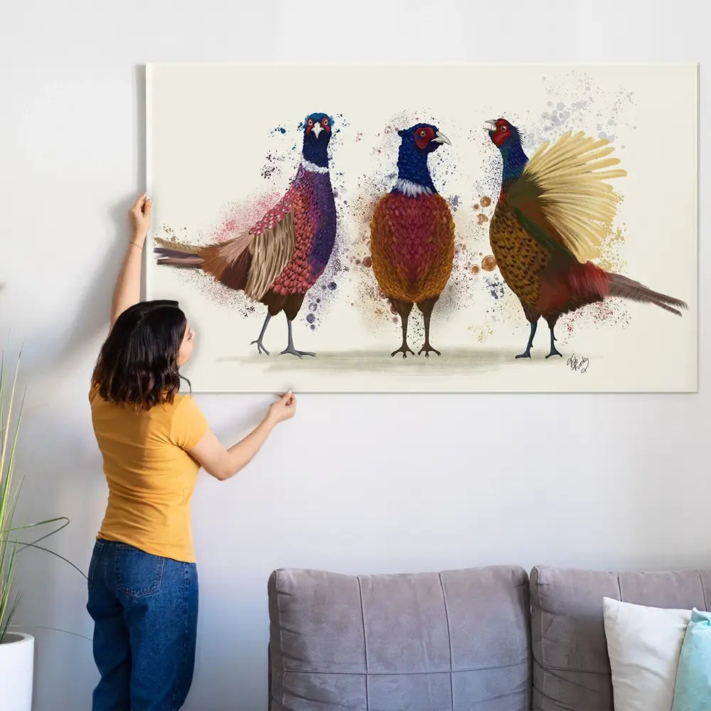 Three Pheasants Oversized Canvas Print Three Pheasants Oversized Canvas Print wall art product Fab Funky