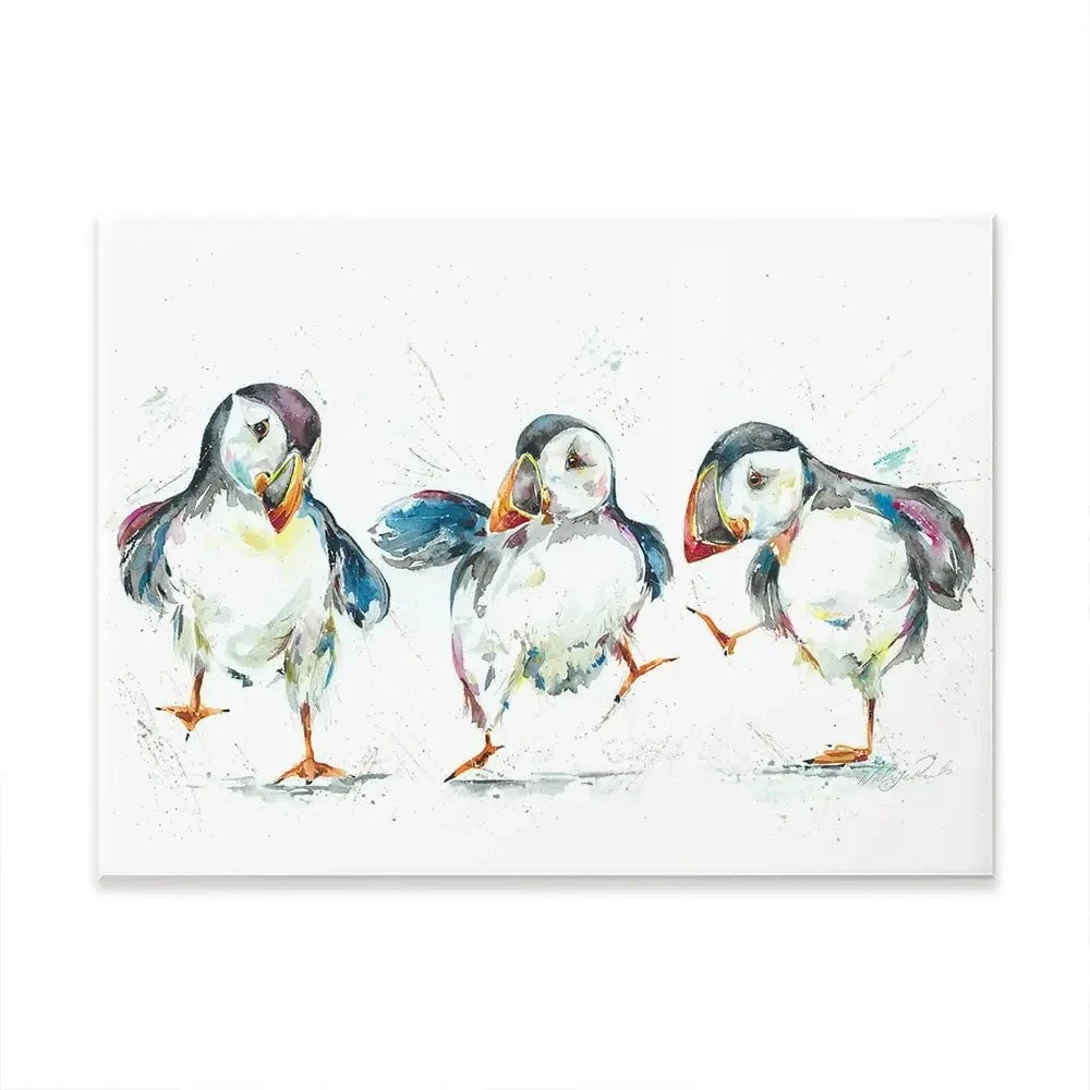 Three Puffins Canvas Print Three Puffins Canvas Print wall art product Nicola Jane Rowles