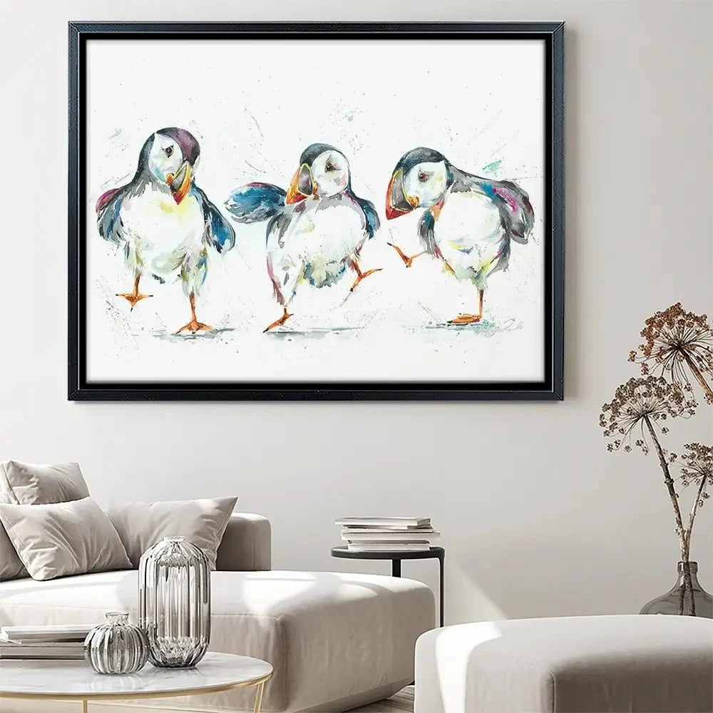 Three Puffins Canvas Print Three Puffins Canvas Print wall art product Nicola Jane Rowles