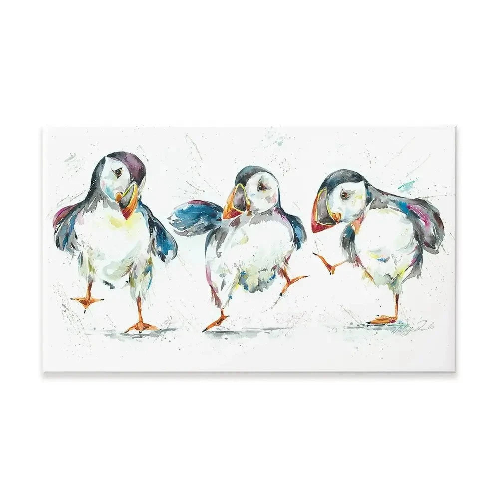 Three Puffins Canvas Print Three Puffins Canvas Print wall art product Nicola Jane Rowles