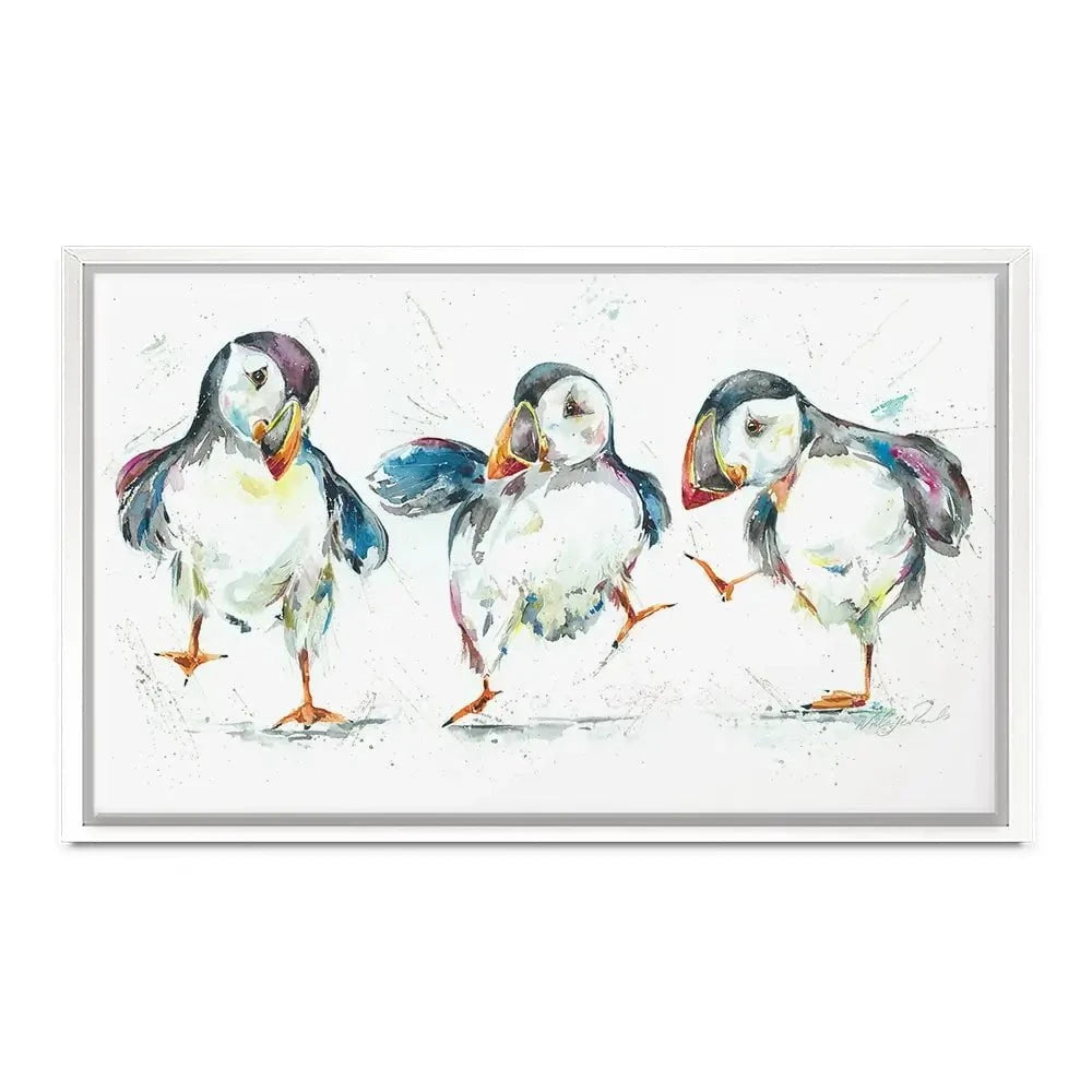 Three Puffins Canvas Print Three Puffins Canvas Print wall art product Nicola Jane Rowles