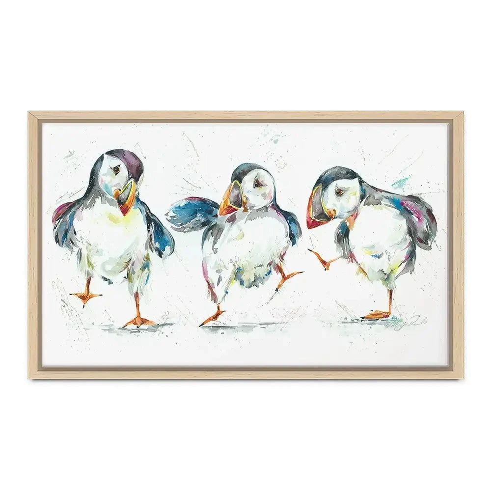 Three Puffins Canvas Print Three Puffins Canvas Print wall art product Nicola Jane Rowles