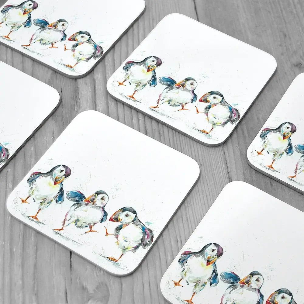 Three Puffins Coaster Set Three Puffins Coaster Set wall art product Nicola Jane Rowles