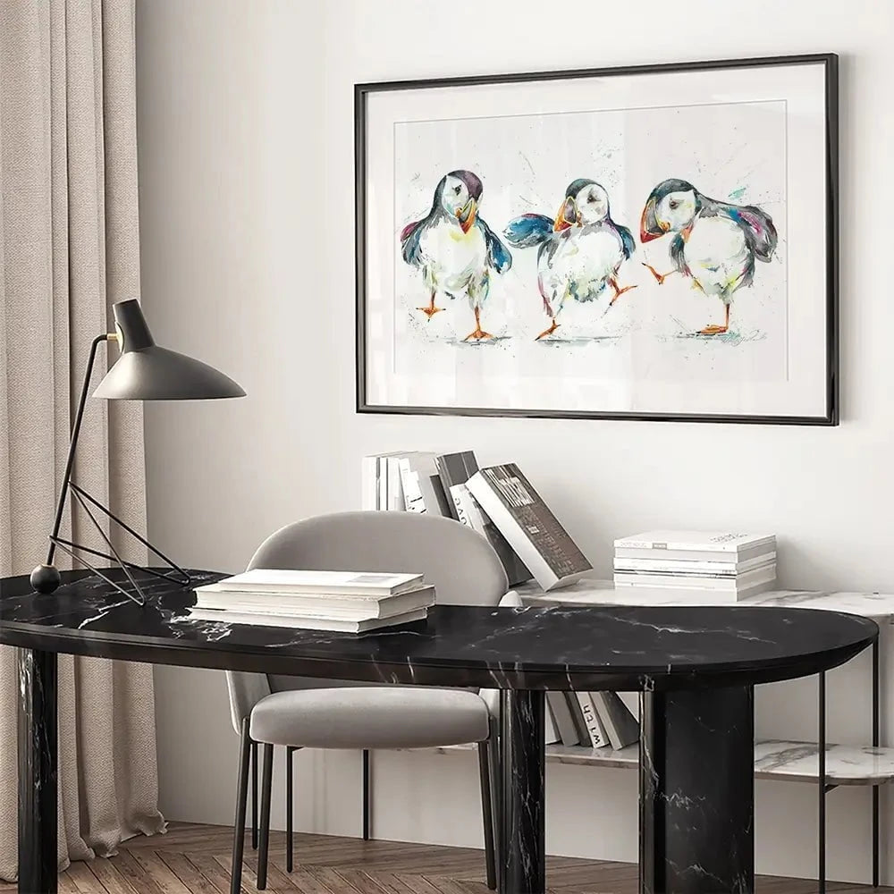 Three Puffins Framed Art Print Three Puffins Framed Art Print wall art product Nicola Jane Rowles