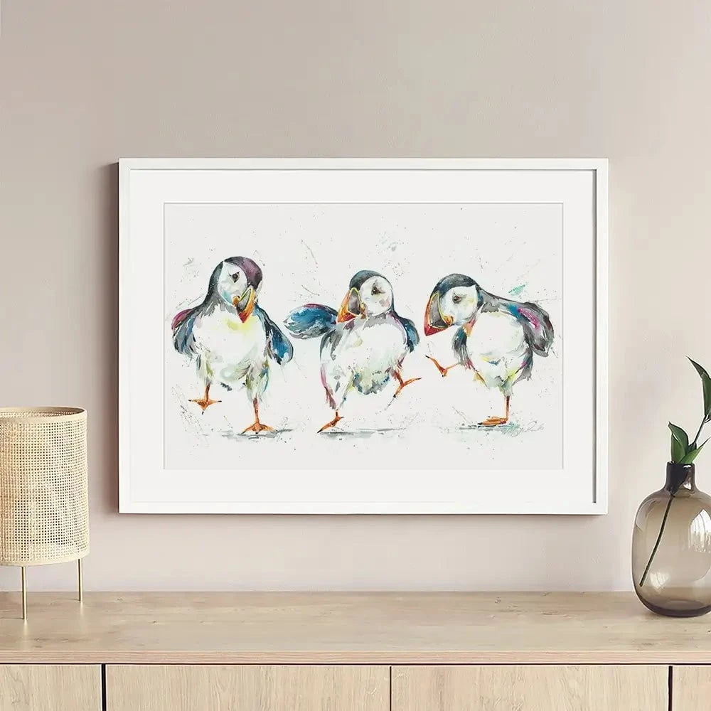 Three Puffins Framed Art Print Three Puffins Framed Art Print wall art product Nicola Jane Rowles