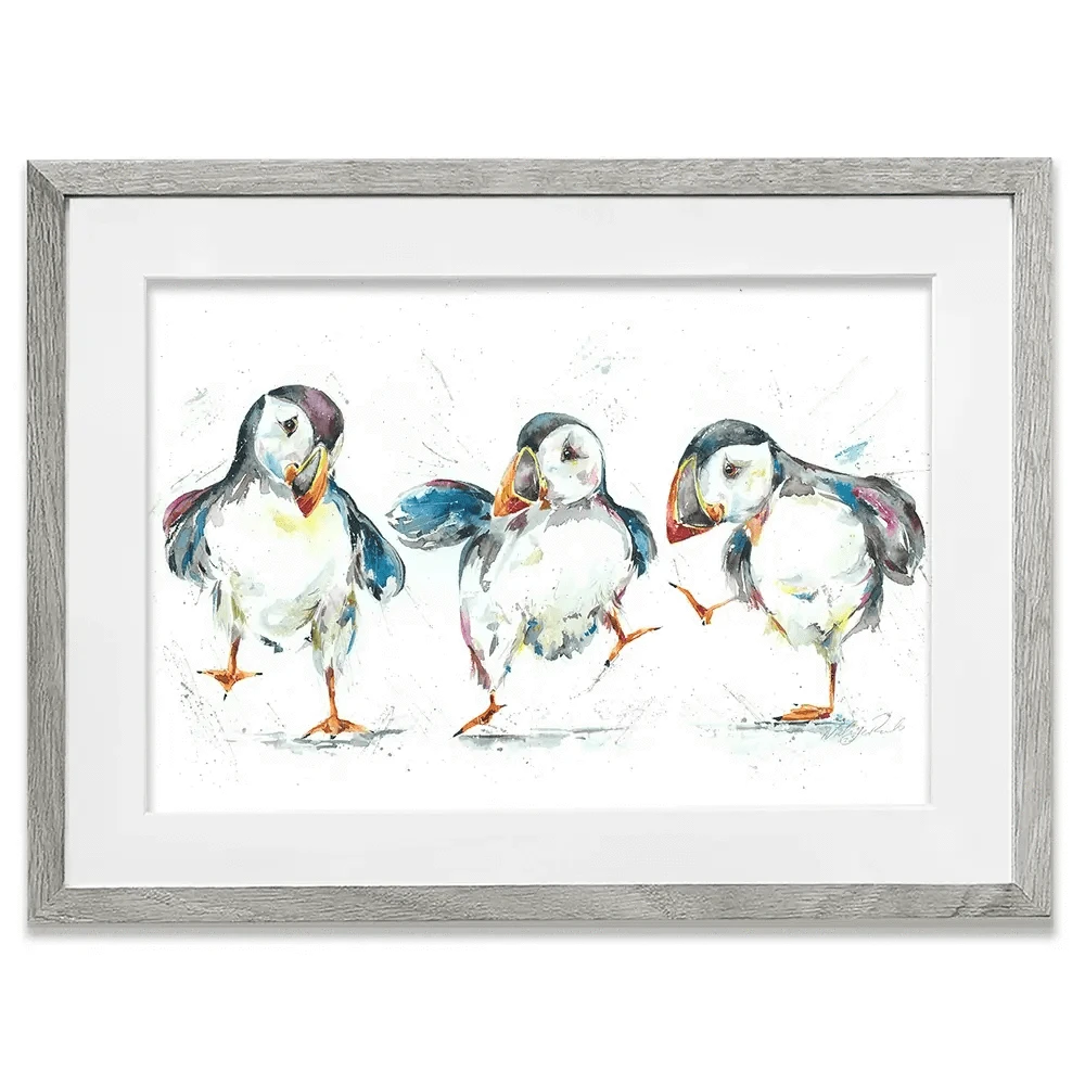 Three Puffins Framed Art Print Three Puffins Framed Art Print wall art product Nicola Jane Rowles