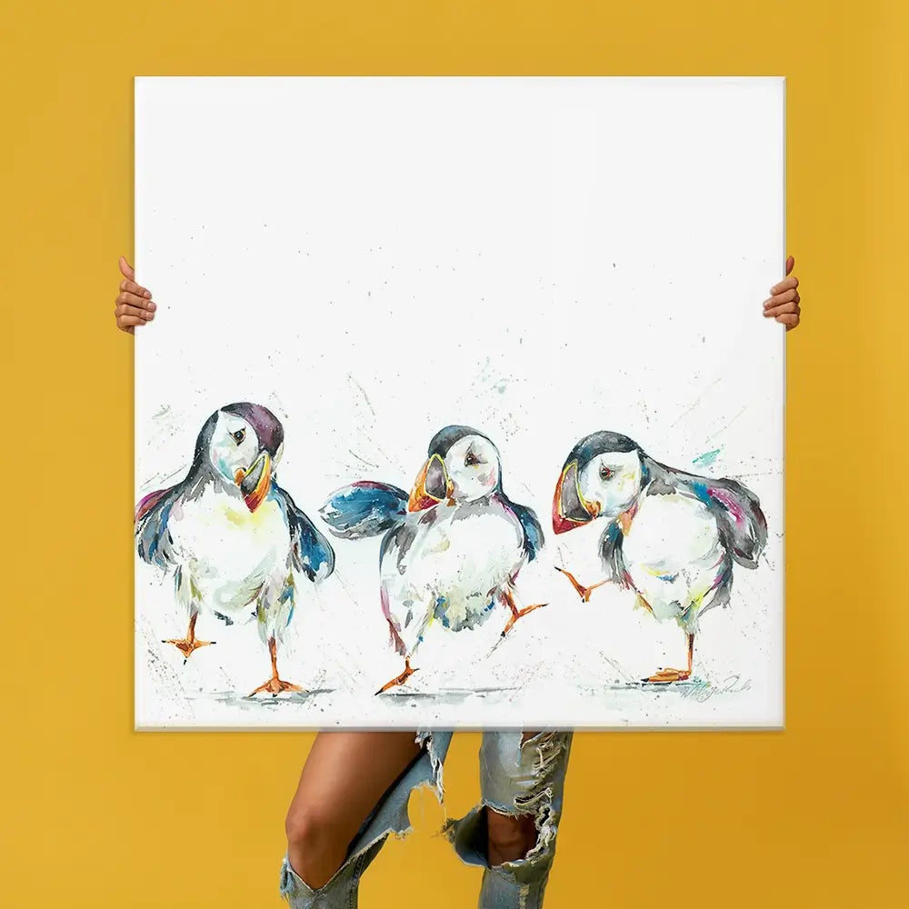 Three Puffins Oversized Canvas Print Three Puffins Oversized Canvas Print wall art product Art Print Shop