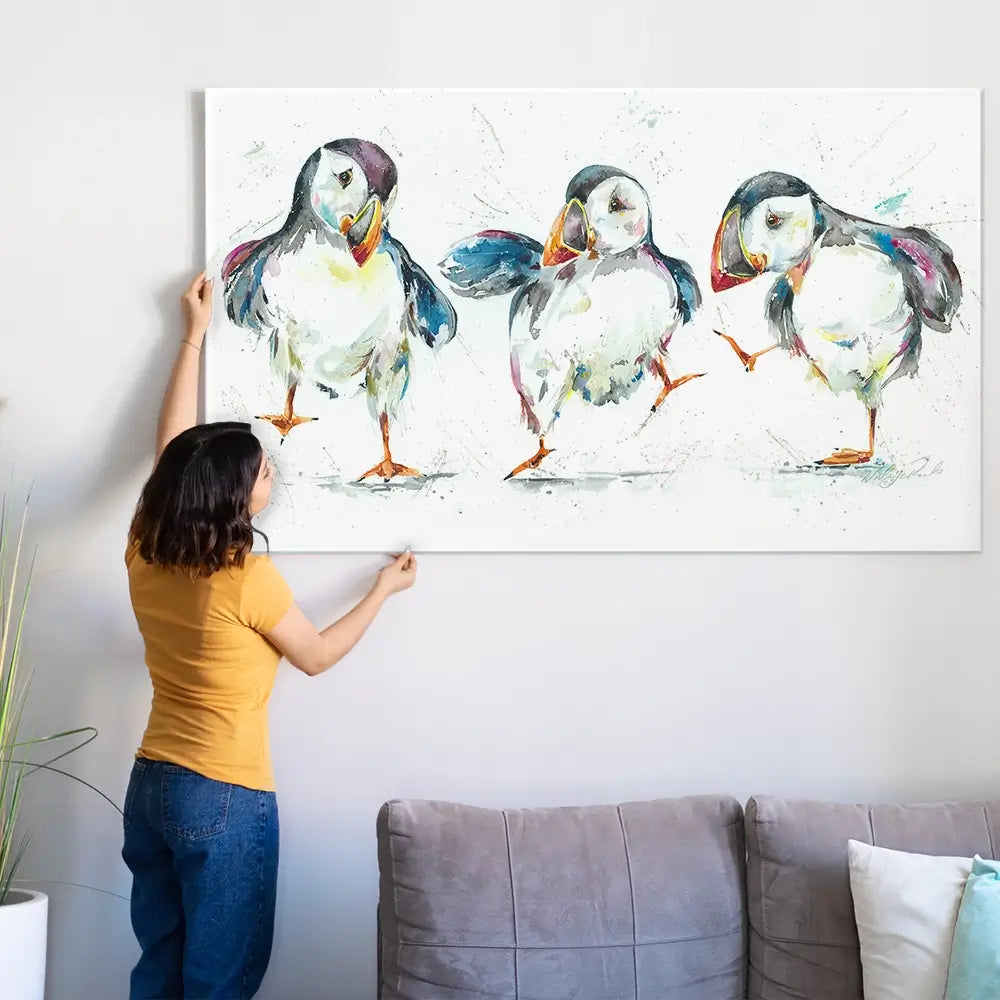 Three Puffins Oversized Canvas Print Three Puffins Oversized Canvas Print wall art product Art Print Shop