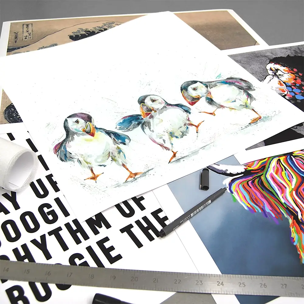 Three Puffins Square Art Print Three Puffins Square Art Print wall art product Nicola Jane Rowles