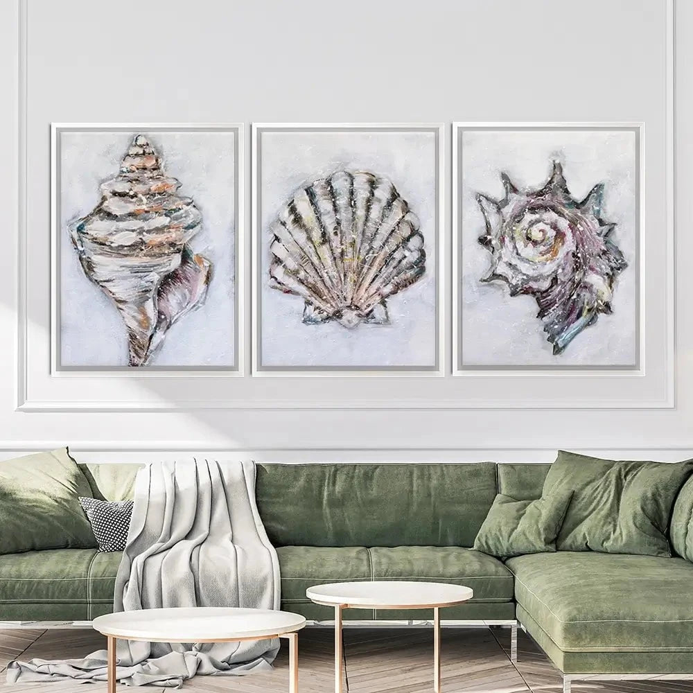 Three Shells Trio Canvas Print Three Shells Trio Canvas Print wall art product Nicola Jane Rowles