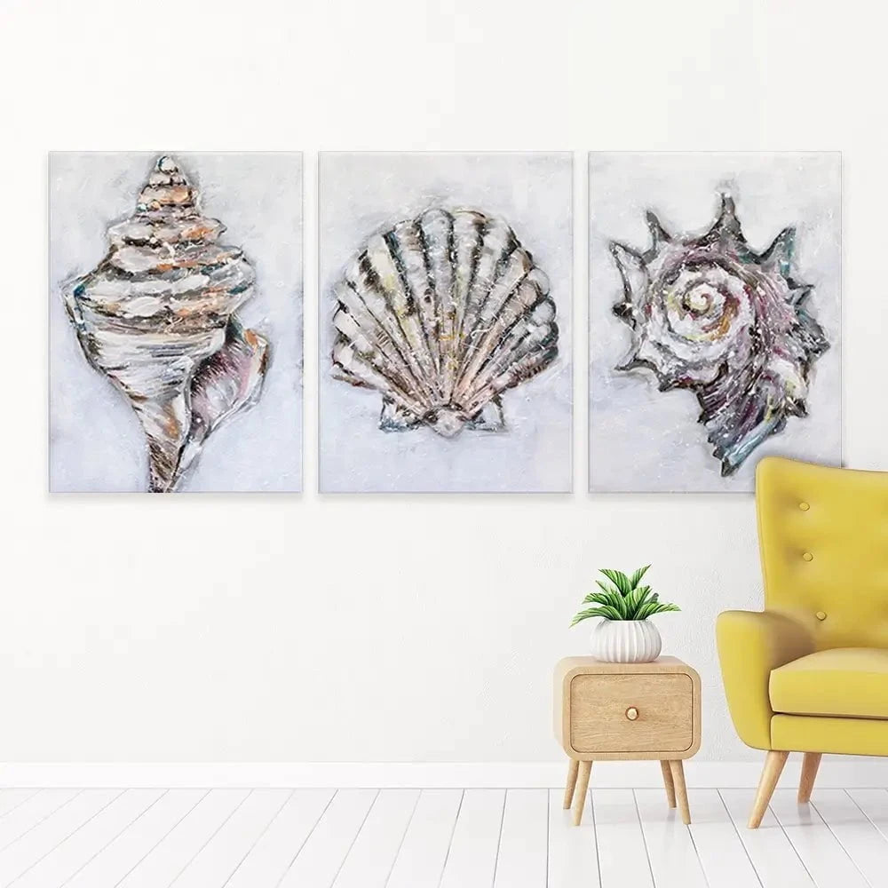 Three Shells Trio Canvas Print Three Shells Trio Canvas Print wall art product Nicola Jane Rowles