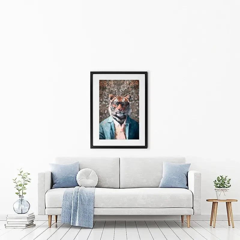 Tiger In Glasses Framed Art Print Tiger In Glasses Framed Art Print wall art product Svetlana Aleynikova