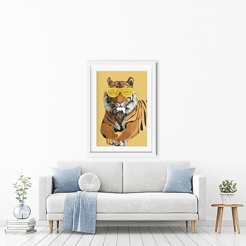 Tiger In Yellow Portrait Framed Art Print Tiger In Yellow Portrait Framed Art Print wall art product Sarah Manovski