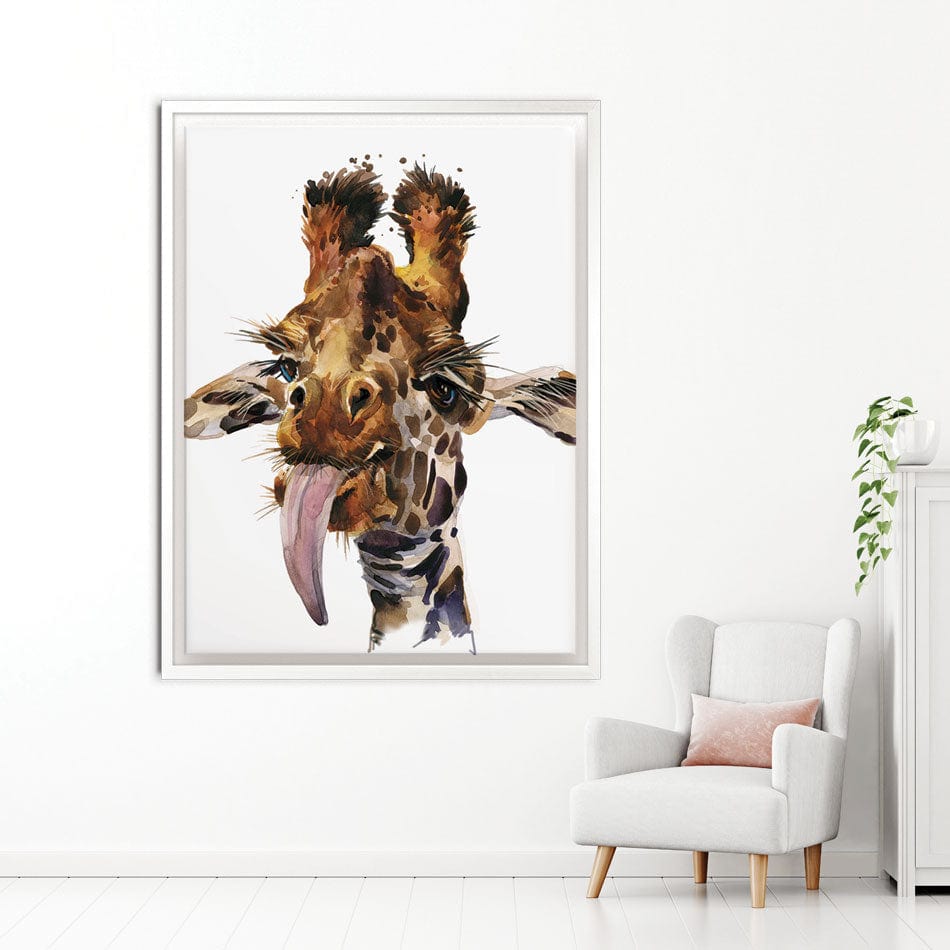 Tongue Out Giraffe Head Canvas Print wall art product Faenkova Elena / Shutterstock