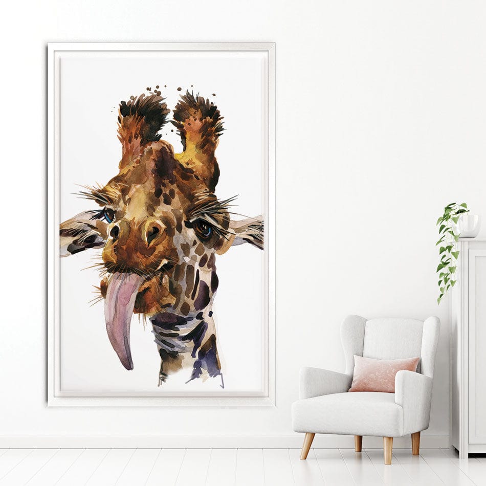 Tongue Out Giraffe Head Canvas Print wall art product Faenkova Elena / Shutterstock