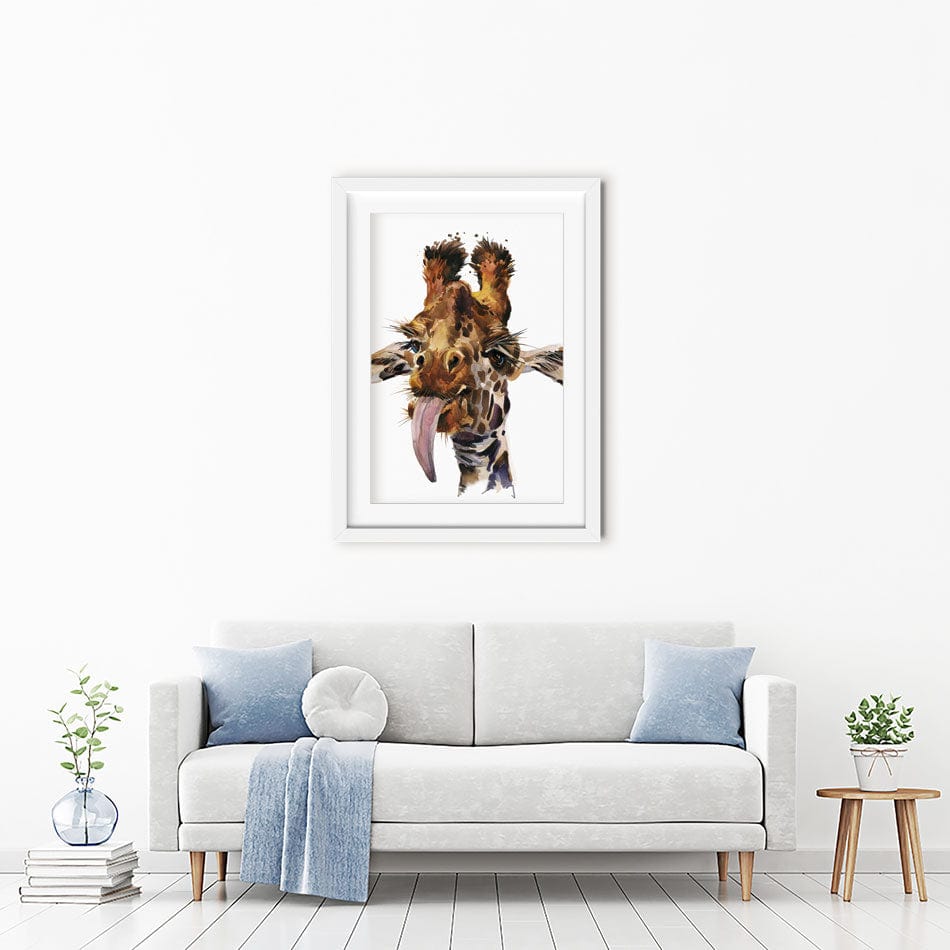 Tongue Out Giraffe Head Framed Art Print wall art product Faenkova Elena / Shutterstock