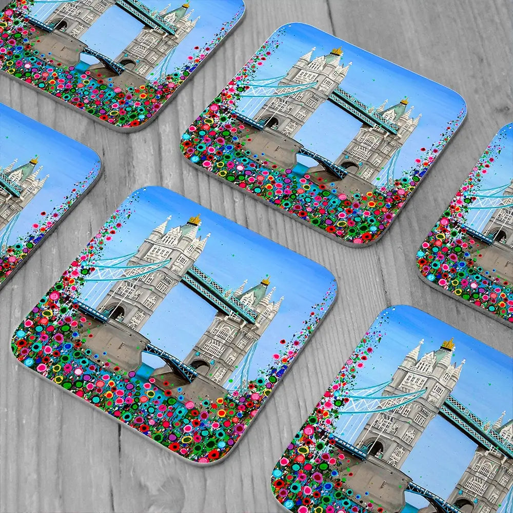 Tower Bridge Floral Coaster Set Tower Bridge Floral Coaster Set wall art product Jo Gough