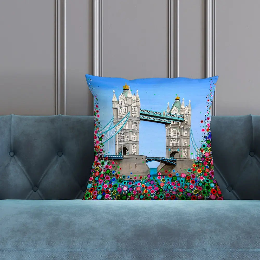 Tower Bridge Floral Cushion Tower Bridge Floral Cushion wall art product Jo Gough