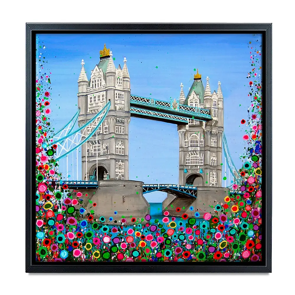 Tower Bridge Floral Square Canvas Print Tower Bridge Floral Square Canvas Print wall art product Jo Gough