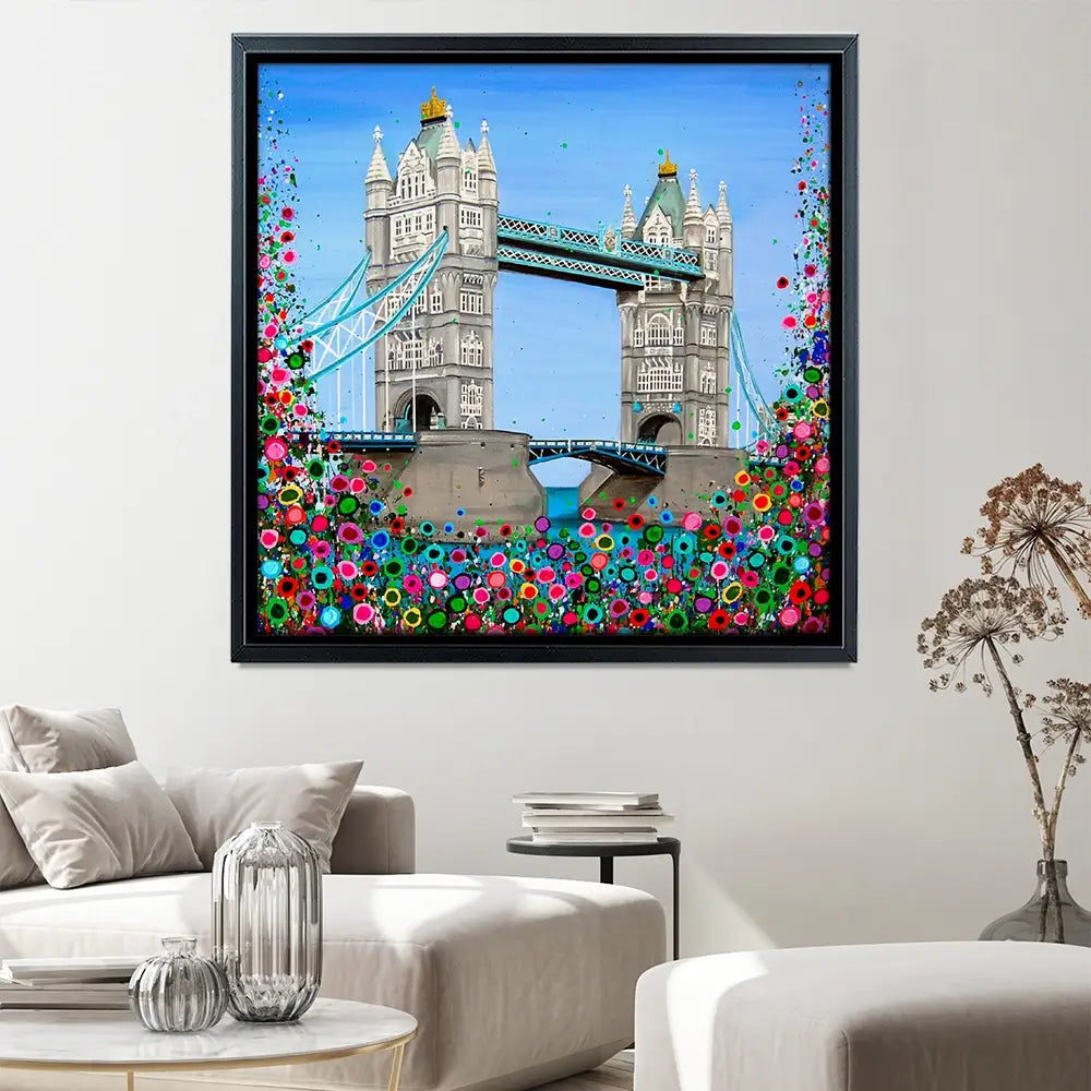 Tower Bridge Floral Square Canvas Print Tower Bridge Floral Square Canvas Print wall art product Jo Gough