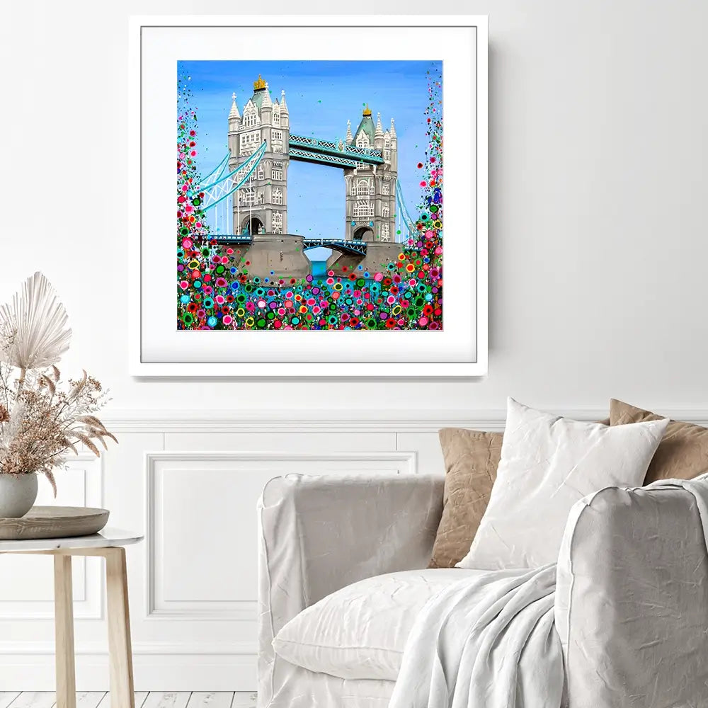 Tower Bridge Floral Square Framed Art Print Tower Bridge Floral Square Framed Art Print wall art product Jo Gough
