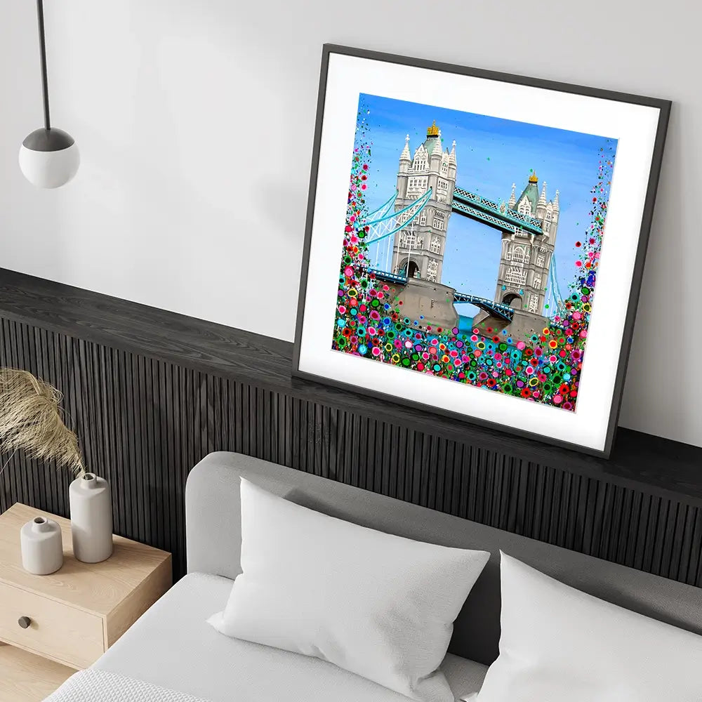 Tower Bridge Floral Square Framed Art Print Tower Bridge Floral Square Framed Art Print wall art product Jo Gough