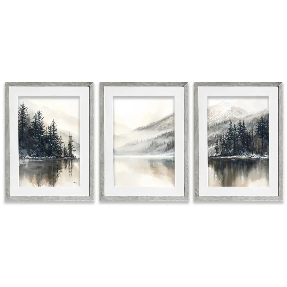 Tree Lake Serenity Framed Art Print Trio Tree Lake Serenity Framed Art Print Trio wall art product IAmHomeStudio