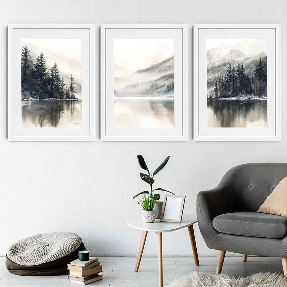 Tree Lake Serenity Framed Art Print Trio Tree Lake Serenity Framed Art Print Trio wall art product IAmHomeStudio