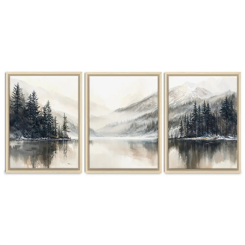 Tree Lake Serenity Trio Canvas Print Tree Lake Serenity Trio Canvas Print wall art product IAmHomeStudio