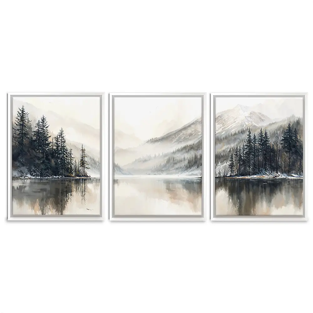 Tree Lake Serenity Trio Canvas Print Tree Lake Serenity Trio Canvas Print wall art product IAmHomeStudio