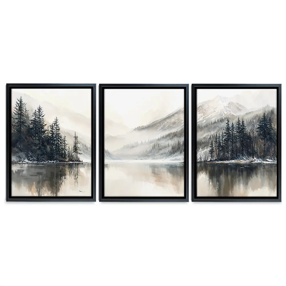 Tree Lake Serenity Trio Canvas Print Tree Lake Serenity Trio Canvas Print wall art product IAmHomeStudio