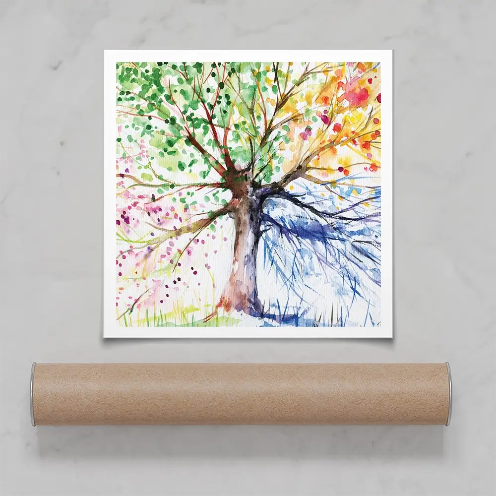 Tree Of Seasons Square Art Print Tree Of Seasons Square Art Print wall art product DeepGreen / Shutterstock