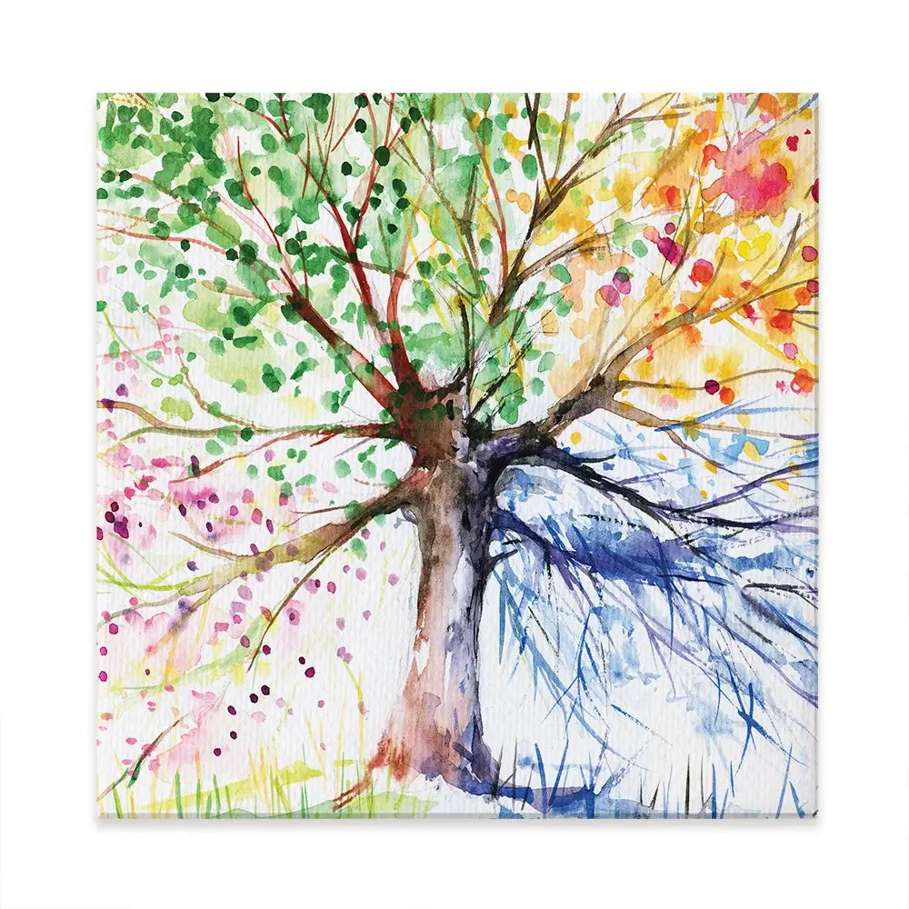 Tree Of Seasons Square Canvas Print Tree Of Seasons Square Canvas Print wall art product DeepGreen / Shutterstock