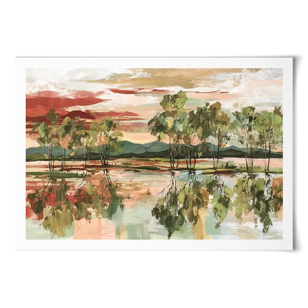 Trees Mirrored In Tranquil Waters Art Print Trees Mirrored In Tranquil Waters Art Print wall art product Chromatic Storm Studio