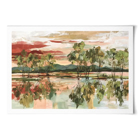 Trees Mirrored In Tranquil Waters Art Print Trees Mirrored In Tranquil Waters Art Print wall art product Chromatic Storm Studio