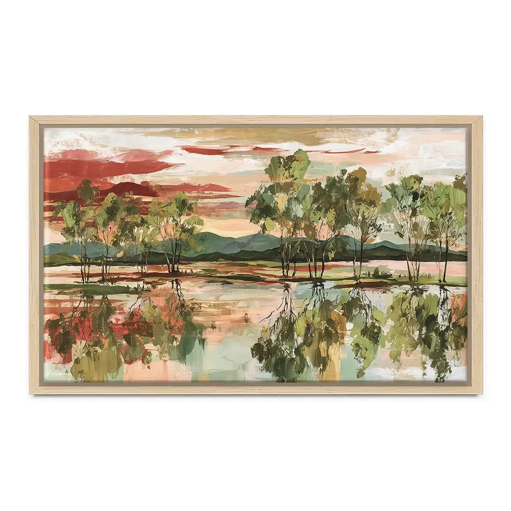 Trees Mirrored In Tranquil Waters Canvas Print Trees Mirrored In Tranquil Waters Canvas Print wall art product Chromatic Storm Studio