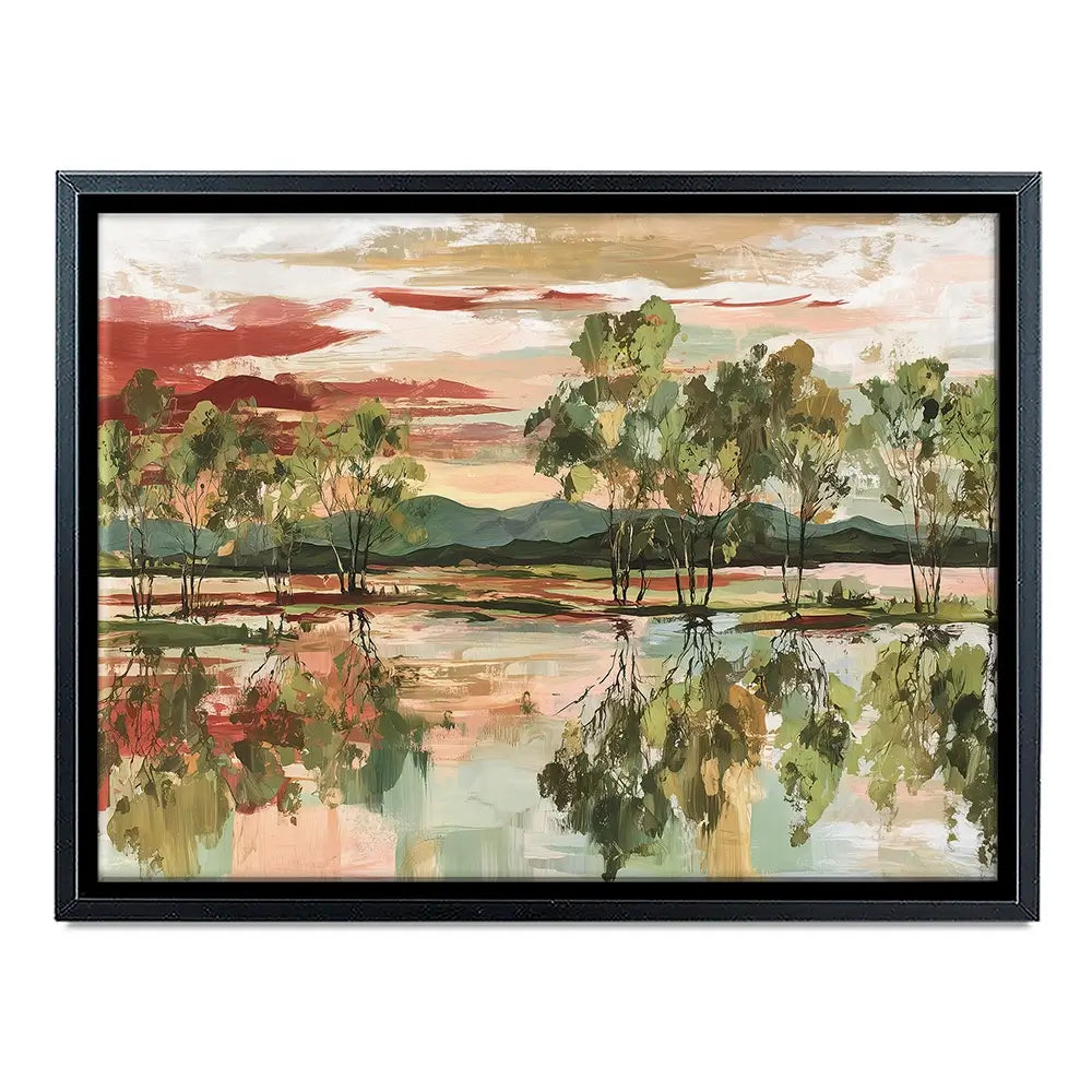 Trees Mirrored In Tranquil Waters Canvas Print Trees Mirrored In Tranquil Waters Canvas Print wall art product Chromatic Storm Studio