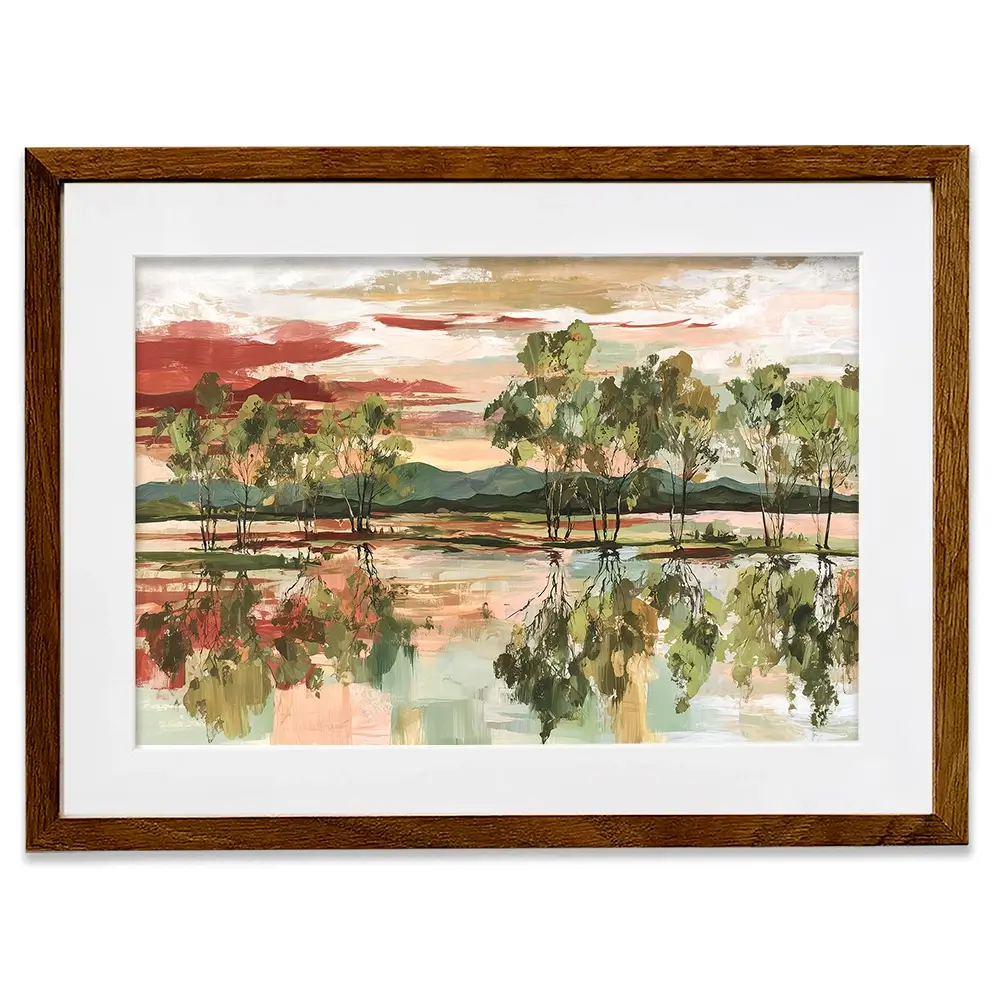 Trees Mirrored In Tranquil Waters Framed Art Print Trees Mirrored In Tranquil Waters Framed Art Print wall art product Chromatic Storm Studio