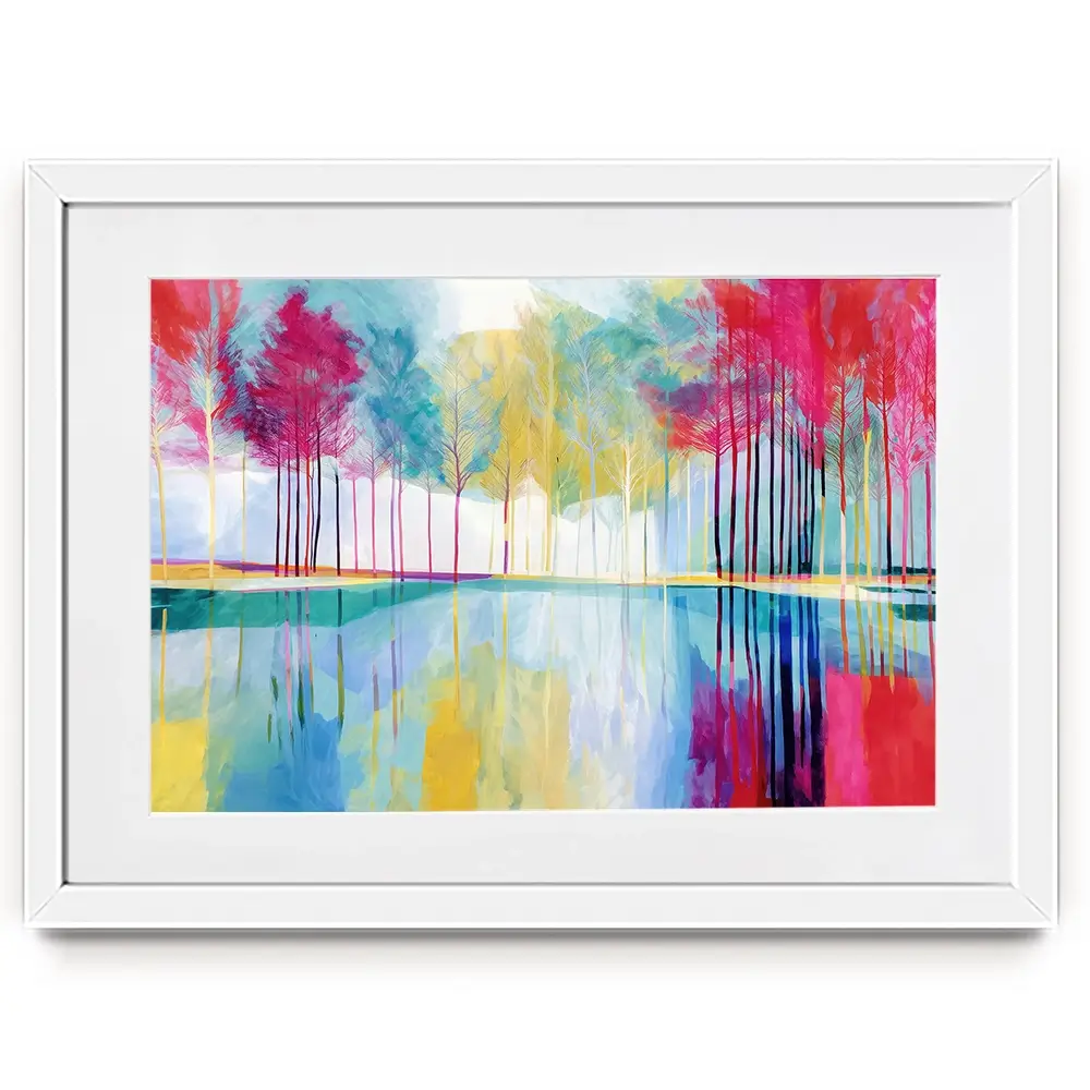 Trees Reflected In Still Water Framed Art Print Trees Reflected In Still Water Framed Art Print wall art product Chromatic Storm Studio