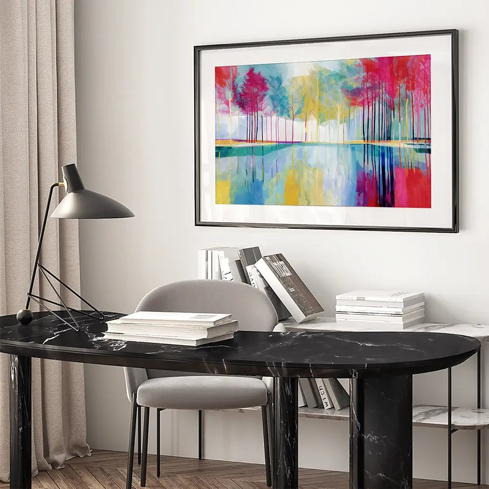Trees Reflected In Still Water Framed Art Print Trees Reflected In Still Water Framed Art Print wall art product Chromatic Storm Studio