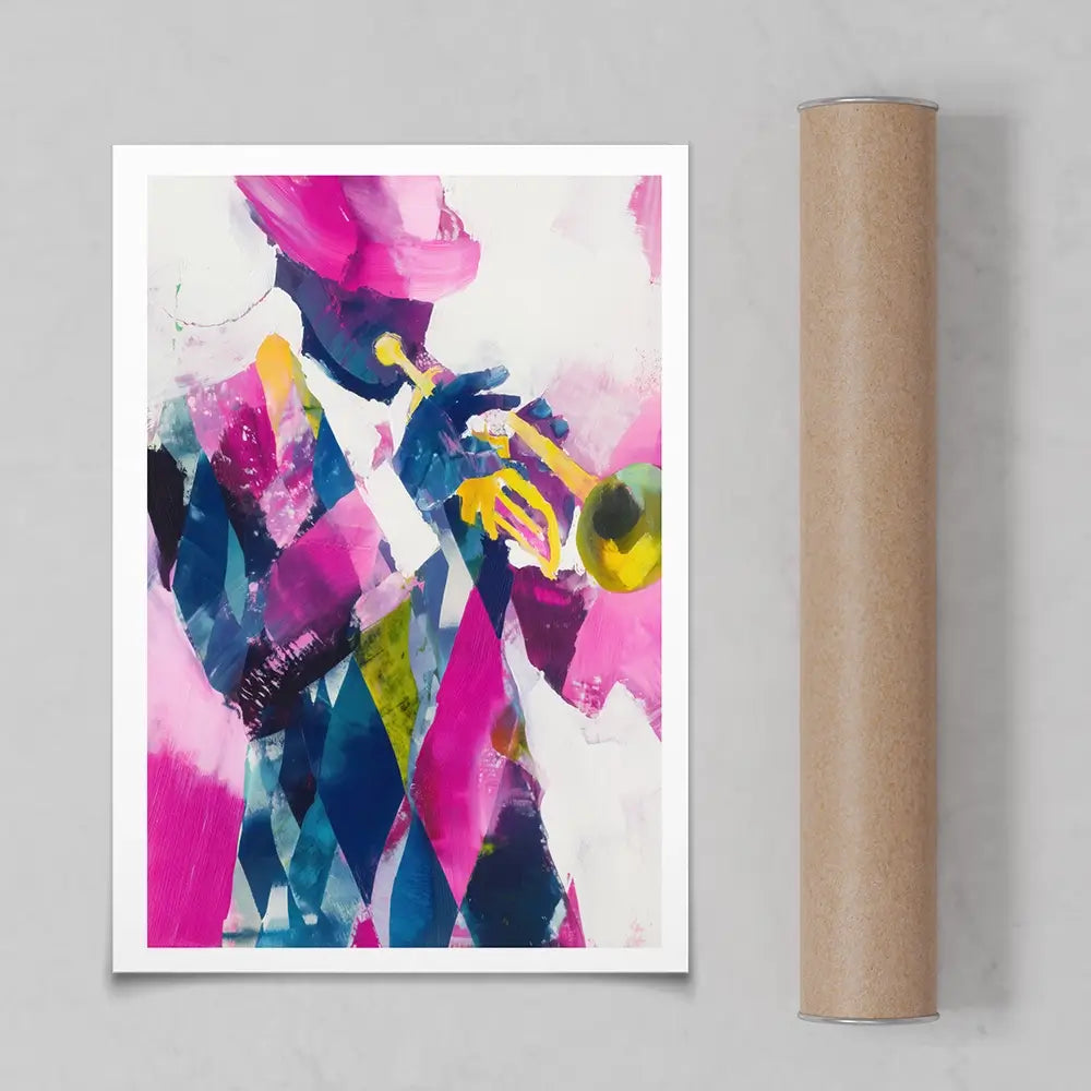 Trumpet Player In Magenta Art Print Trumpet Player In Magenta Art Print wall art product Chromatic Storm Studio