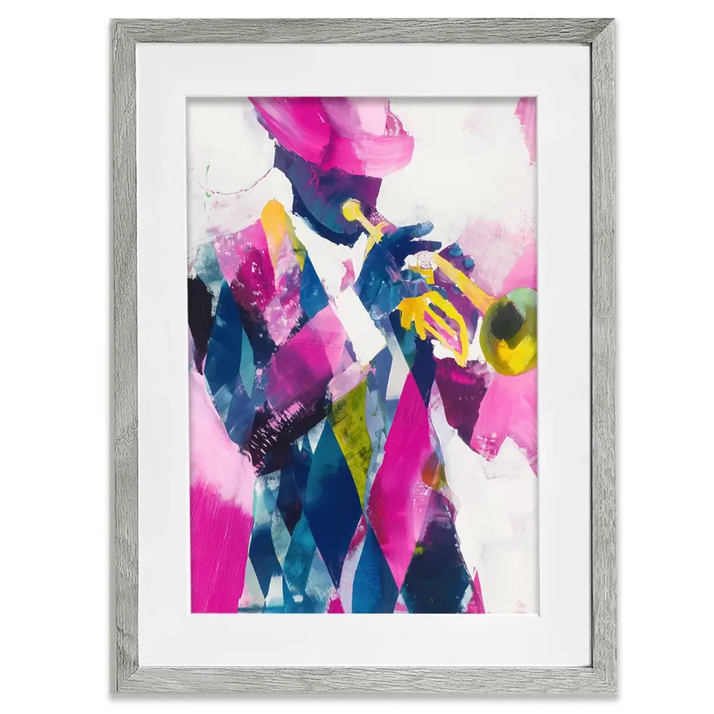 Trumpet Player In Magenta Framed Art Print Trumpet Player In Magenta Framed Art Print wall art product Chromatic Storm Studio