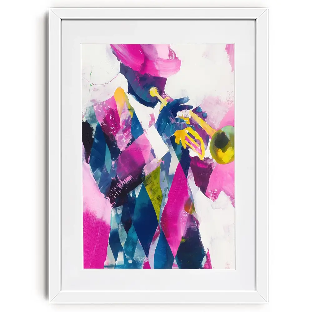 Trumpet Player In Magenta Framed Art Print Trumpet Player In Magenta Framed Art Print wall art product Chromatic Storm Studio