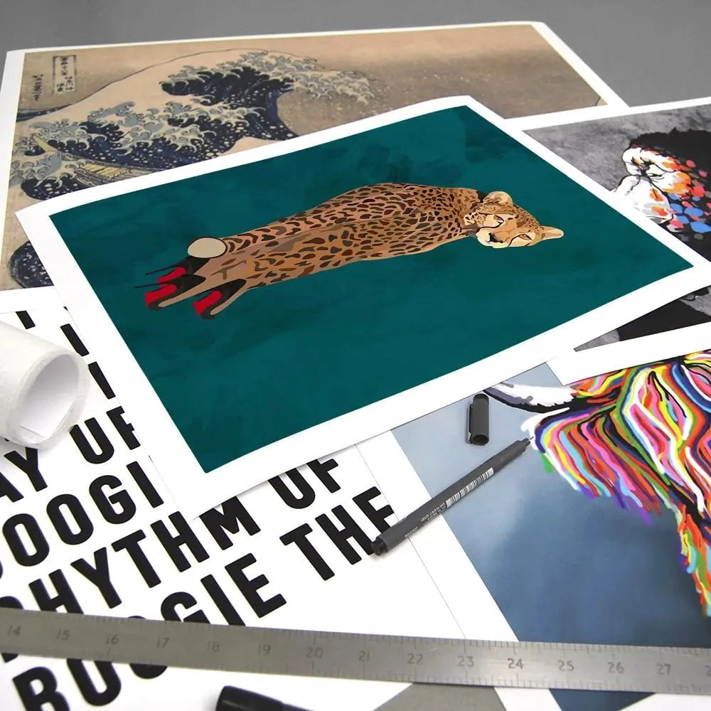 Turquoise Cheetah Wearing Heels Art Print Turquoise Cheetah Wearing Heels Art Print wall art product Sarah Manovski