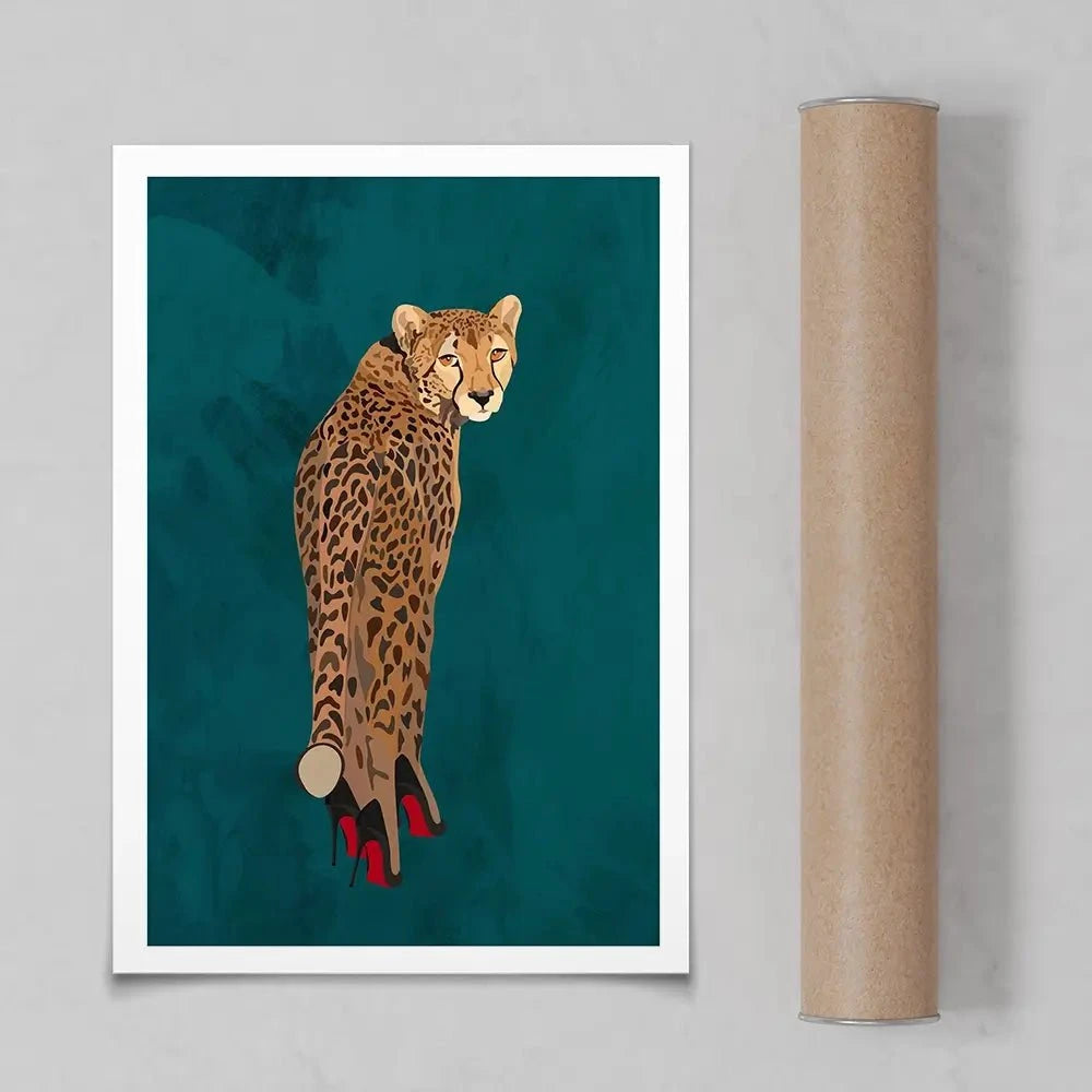 Turquoise Cheetah Wearing Heels Art Print Turquoise Cheetah Wearing Heels Art Print wall art product Sarah Manovski